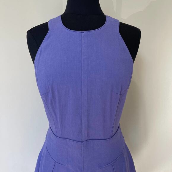 REBECCA TAYLOR Sleeveless Purple Linen Cutout Mini Fit Flare Dress Size 10 - Picture 3 of 13